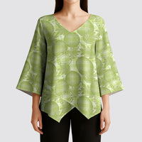 Omaomao Hawaii Breadfruit Palaka Motifs Kimono Sleeve Blouse LT14 - Polynesian Pride