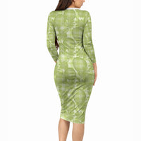 Omaomao Hawaii Breadfruit Palaka Motifs Long Sleeve Bodycon Dress LT14 - Polynesian Pride