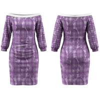 Poni Hawaii Breadfruit Palaka Motifs Couples Matching Off The Shoulder Long Sleeve Dress and Long Sleeve Button Shirt LT14 - Polynesian Pride