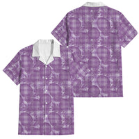 Poni Hawaii Breadfruit Palaka Motifs Family Matching Off Shoulder Maxi Dress and Hawaiian Shirt LT14 Dad's Shirt - Short Sleeve Purple - Polynesian Pride