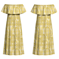 Melemele Hawaii Breadfruit Palaka Motifs Couples Matching Off Shoulder Maxi Dress and Hawaiian Shirt LT14 - Polynesian Pride