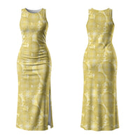 Melemele Hawaii Breadfruit Palaka Motifs Family Matching Tank Maxi Dress and Hawaiian Shirt LT14 Mom's Dress Yellow - Polynesian Pride
