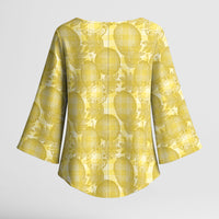 Melemele Hawaii Breadfruit Palaka Motifs Kimono Sleeve Blouse LT14 - Polynesian Pride