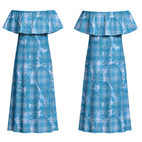 Polu Hawaii Breadfruit Palaka Motifs Family Matching Off Shoulder Maxi Dress and Hawaiian Shirt LT14 Mom's Dress Blue - Polynesian Pride