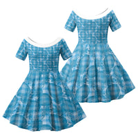 Polu Hawaii Breadfruit Palaka Motifs Family Matching Summer Maxi Dress and Hawaiian Shirt LT14 Daughter's Dress Blue - Polynesian Pride