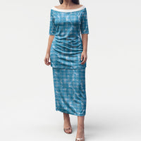 Polu Hawaii Breadfruit Palaka Motifs Puletasi LT14 Long Dress Blue - Polynesian Pride
