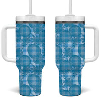 Polu Hawaii Breadfruit Palaka Motifs Tumbler With Handle LT14 One Size: 40 oz Blue - Polynesian Pride