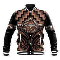 Aotearoa Kati Mamoe Personalised Baseball Jacket Maori Iwi Poutama Puhoro Tattoo LT14 Unisex Brown - Polynesian Pride