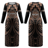 Aotearoa Kati Mamoe Personalised Couples Matching Long Sleeve Bodycon Dress and Long Sleeve Button Shirt Maori Iwi Poutama Puhoro Tattoo LT14 - Polynesian Pride