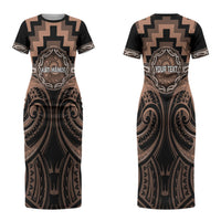 Aotearoa Kati Mamoe Personalised Couples Matching Short Sleeve Bodycon Dress and Long Sleeve Button Shirt Maori Iwi Poutama Puhoro Tattoo LT14 - Polynesian Pride