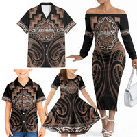 Aotearoa Kati Mamoe Personalised Family Matching Off The Shoulder Long Sleeve Dress and Hawaiian Shirt Maori Iwi Poutama Puhoro Tattoo LT14 - Polynesian Pride
