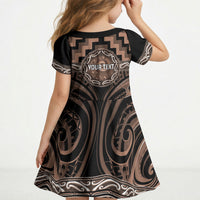 Aotearoa Kati Mamoe Personalised Kid Short Sleeve Dress Maori Iwi Poutama Puhoro Tattoo LT14 - Polynesian Pride