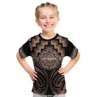 Aotearoa Kati Mamoe Personalised Kid T Shirt Maori Iwi Poutama Puhoro Tattoo LT14 Brown - Polynesian Pride