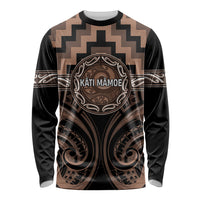 Aotearoa Kati Mamoe Personalised Long Sleeve Shirt Maori Iwi Poutama Puhoro Tattoo LT14 Unisex Brown - Polynesian Pride
