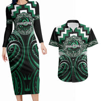Aotearoa Whakatohea Personalised Couples Matching Long Sleeve Bodycon Dress and Hawaiian Shirt Maori Iwi Poutama Puhoro Tattoo LT14 Green - Polynesian Pride