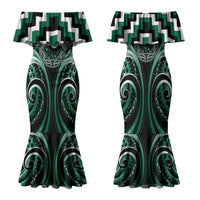 Aotearoa Whakatohea Personalised Family Matching Mermaid Dress and Hawaiian Shirt Maori Iwi Poutama Puhoro Tattoo LT14 Mom's Dress Green - Polynesian Pride