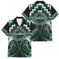 Aotearoa Whakatohea Personalised Family Matching Off Shoulder Short Dress and Hawaiian Shirt Maori Iwi Poutama Puhoro Tattoo LT14 Dad's Shirt - Short Sleeve Green - Polynesian Pride