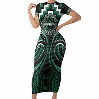 Aotearoa Whakatohea Personalised Short Sleeve Bodycon Dress Maori Iwi Poutama Puhoro Tattoo LT14 Long Dress Green - Polynesian Pride
