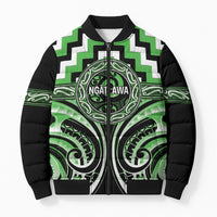 Aotearoa Ngati Awa Personalised Bomber Puffer Jacket Maori Iwi Poutama Puhoro Tattoo LT14 Unisex Green - Polynesian Pride