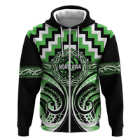 Aotearoa Ngati Awa Personalised Hoodie Maori Iwi Poutama Puhoro Tattoo LT14 Zip Hoodie Green - Polynesian Pride