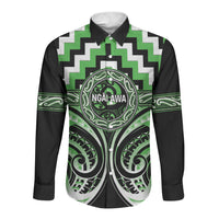 Aotearoa Ngati Awa Personalised Long Sleeve Button Shirt Maori Iwi Poutama Puhoro Tattoo LT14 Unisex Green - Polynesian Pride