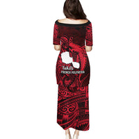 French Polynesia Tahiti Puletasi Polynesian Shark Tattoo With Hibiscus Red Version LT14 - Polynesian Pride