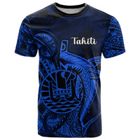 French Polynesia Tahiti T Shirt Polynesian Shark Tattoo With Hibiscus Blue Version LT14 Blue - Polynesian Pride