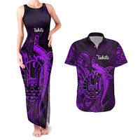French Polynesia Tahiti Couples Matching Tank Maxi Dress and Hawaiian Shirt Polynesian Shark Tattoo With Hibiscus Purple Version LT14 Purple - Polynesian Pride