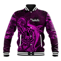French Polynesia Tahiti Baseball Jacket Polynesian Shark Tattoo With Hibiscus Pink Version LT14 Unisex Pink - Polynesian Pride
