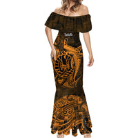 French Polynesia Tahiti Mermaid Dress Polynesian Shark Tattoo With Hibiscus Red Version LT14 - Polynesian Pride