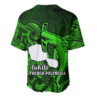 French Polynesia Tahiti Baseball Jersey Polynesian Shark Tattoo With Hibiscus Green Version LT14 - Polynesian Pride