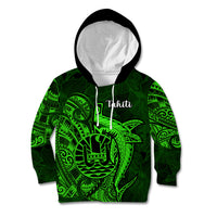 French Polynesia Tahiti Kid Hoodie Polynesian Shark Tattoo With Hibiscus Green Version LT14 Green - Polynesian Pride