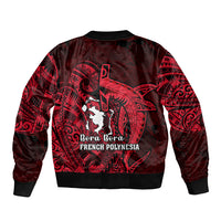 French Polynesia Bora Bora Bomber Jacket Polynesian Shark Tattoo With Hibiscus Red Version LT14 - Polynesian Pride