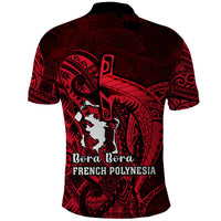 French Polynesia Bora Bora Polo Shirt Polynesian Shark Tattoo With Hibiscus Red Version LT14 - Polynesian Pride