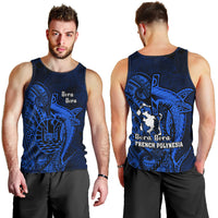 French Polynesia Bora Bora Men Tank Top Polynesian Shark Tattoo With Hibiscus Blue Version LT14 - Polynesian Pride