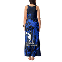 French Polynesia Bora Bora Tank Maxi Dress Polynesian Shark Tattoo With Hibiscus Blue Version LT14 - Polynesian Pride