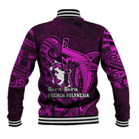 French Polynesia Bora Bora Baseball Jacket Polynesian Shark Tattoo With Hibiscus Pink Version LT14 - Polynesian Pride