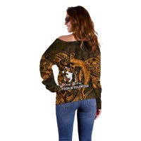 French Polynesia Bora Bora Off Shoulder Sweater Polynesian Shark Tattoo With Hibiscus Red Version LT14 - Polynesian Pride