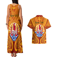 Personalised French Polynesia Couples Matching Tank Maxi Dress and Hawaiian Shirt Coat Of Arms With Polynesian Plumeria LT14 - Polynesian Pride