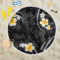 Black And Gray Beach Blanket Curves Polynesian Tattoo Mix Plumeria Flowers