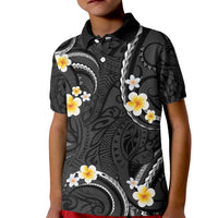 Black And Gray Kid Polo Shirt Curves Polynesian Tattoo Mix Plumeria Flowers LT14 Kid Gray - Polynesian Pride