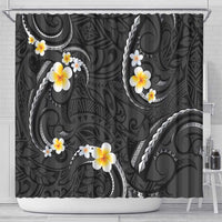 Black And Gray Shower Curtain Curves Polynesian Tattoo Mix Plumeria Flowers