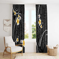 Black And Gray Window Curtain Curves Polynesian Tattoo Mix Plumeria Flowers