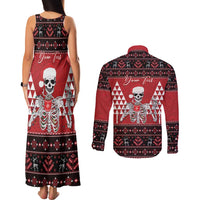 Personalized Hawaii Skull Christmas Couples Matching Tank Maxi Dress and Long Sleeve Button Shirt Mele Kalikimaka Hawaiian Kakau - Polynesian Pride
