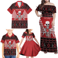 Personalized Hawaii Skull Christmas Family Matching Off Shoulder Maxi Dress and Hawaiian Shirt Mele Kalikimaka Hawaiian Kakau - Polynesian Pride