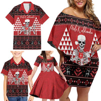 Personalized Hawaii Skull Christmas Family Matching Off Shoulder Short Dress and Hawaiian Shirt Mele Kalikimaka Hawaiian Kakau - Polynesian Pride