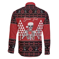 Personalized Hawaii Skull Christmas Family Matching Off Shoulder Short Dress and Hawaiian Shirt Mele Kalikimaka Hawaiian Kakau - Polynesian Pride