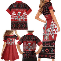 Personalized Hawaii Skull Christmas Family Matching Short Sleeve Bodycon Dress and Hawaiian Shirt Mele Kalikimaka Hawaiian Kakau - Polynesian Pride