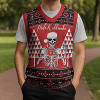 Personalized Hawaii Skull Christmas Knitted V-Neck Vest Mele Kalikimaka Hawaiian Kakau - Polynesian Pride