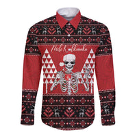 Personalized Hawaii Skull Christmas Long Sleeve Button Shirt Mele Kalikimaka Hawaiian Kakau - Polynesian Pride